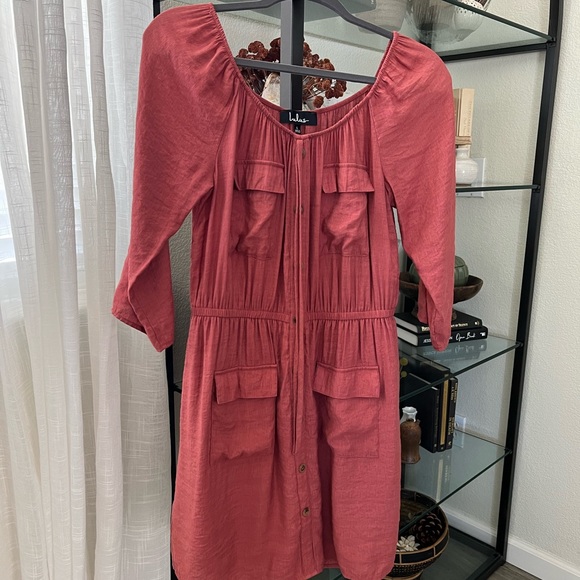 Lulus burnt orange off the shoulder utility dress large - Picture 2 of 9